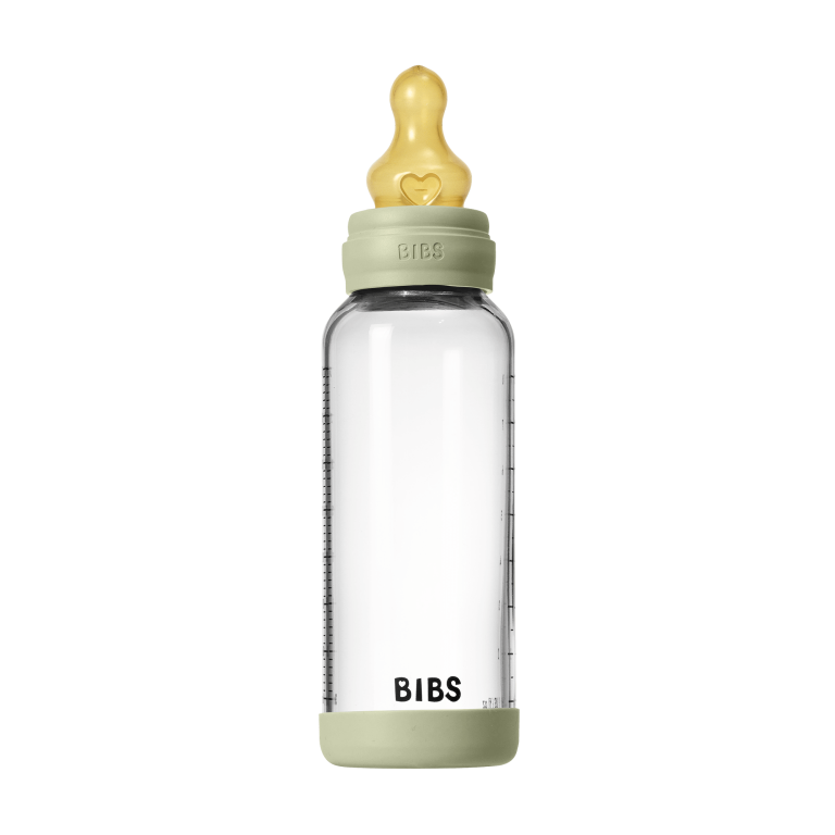 BIBS – Glass Baby Bottle Round Latex Medium Flow – Sage – 240 ml