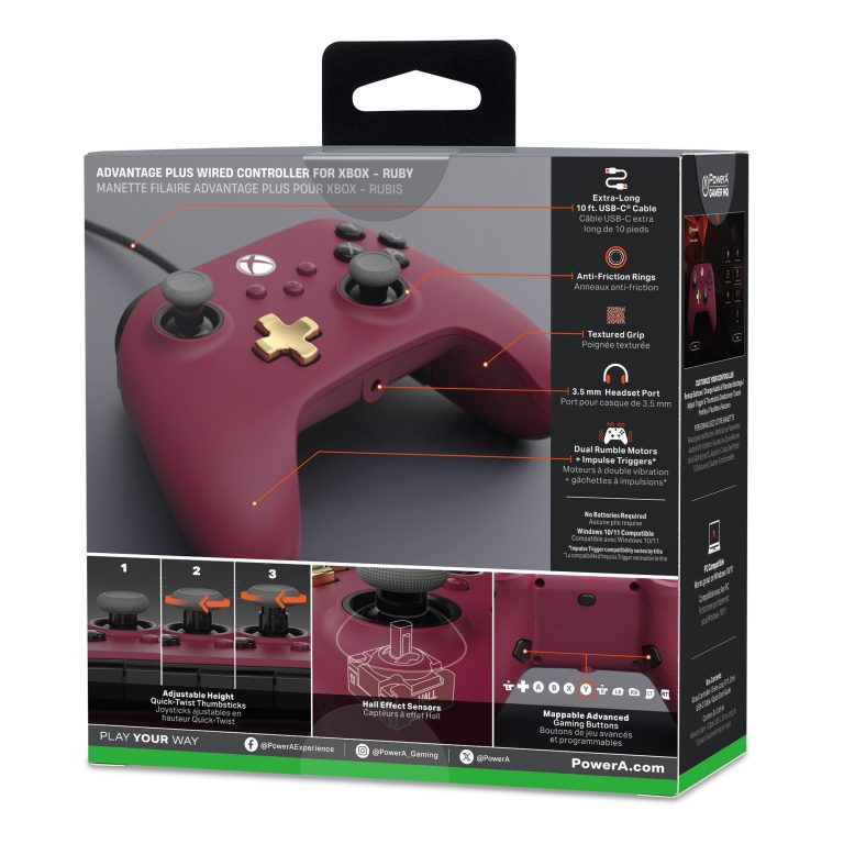 PowerA – Advantage Plus Wired Controller – Ruby – Red/Black