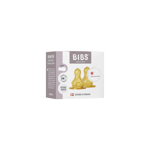 BIBS - Baby Bottle Nipple Round Latex - Medium Flow - 2 pack