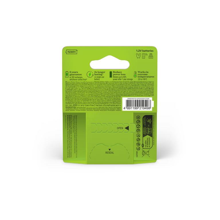 GP – Recharge Rechargeable Battery, Size AAA, 650 mAh, 4-pack
