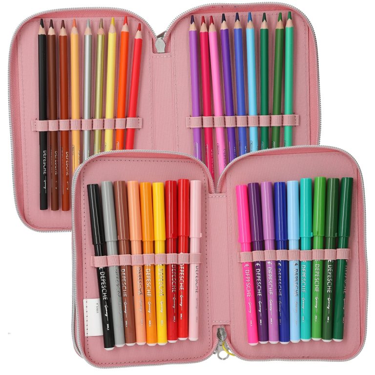 Topmodel – TOPModel Triple Pencil Case JUICY – Dusky Pink with Orange Dots (413323)