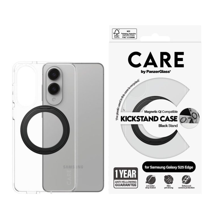 CARE by PanzerGlass – Feature Case Transparent m. Sort Kickstand & Qi Compatible Samsung S25 Edge
