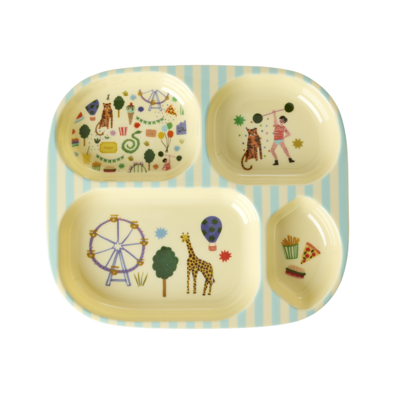Rice – Melamine Kids 4 Room Plate with Fun Fair Print – Mint