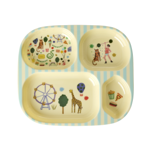 Rice - Melamine Kids 4 Room Plate with Fun Fair Print - Mint
