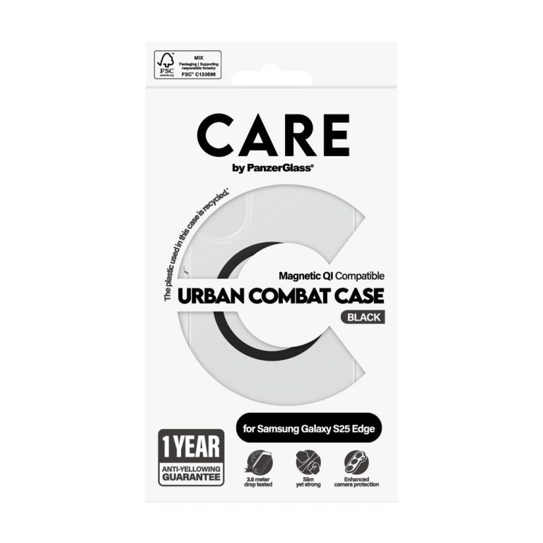 CARE by PanzerGlass – Flagship Case Transparent Urban Combat w. Black Qi Compatible Samsung S25 Edge