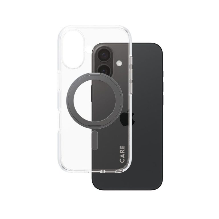 CARE by PanzerGlass – Feature Case Transparent w. Black Kickstand & MagSafe – iPhone 16