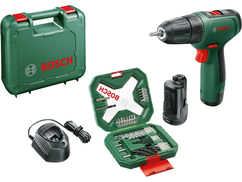 Bosch cordless drill driver EasyDrill 1200 + 34-piece bit and drill set (2x Li-ion battery 1.5Ah, case)