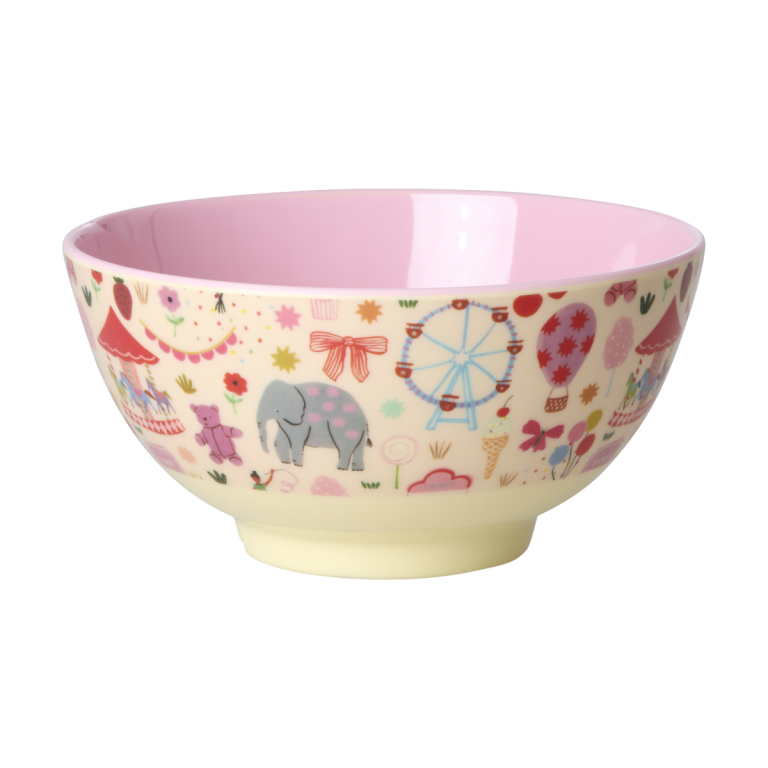 Rice – Melamine Bowl with Fun Fair Print – Pink – Medium