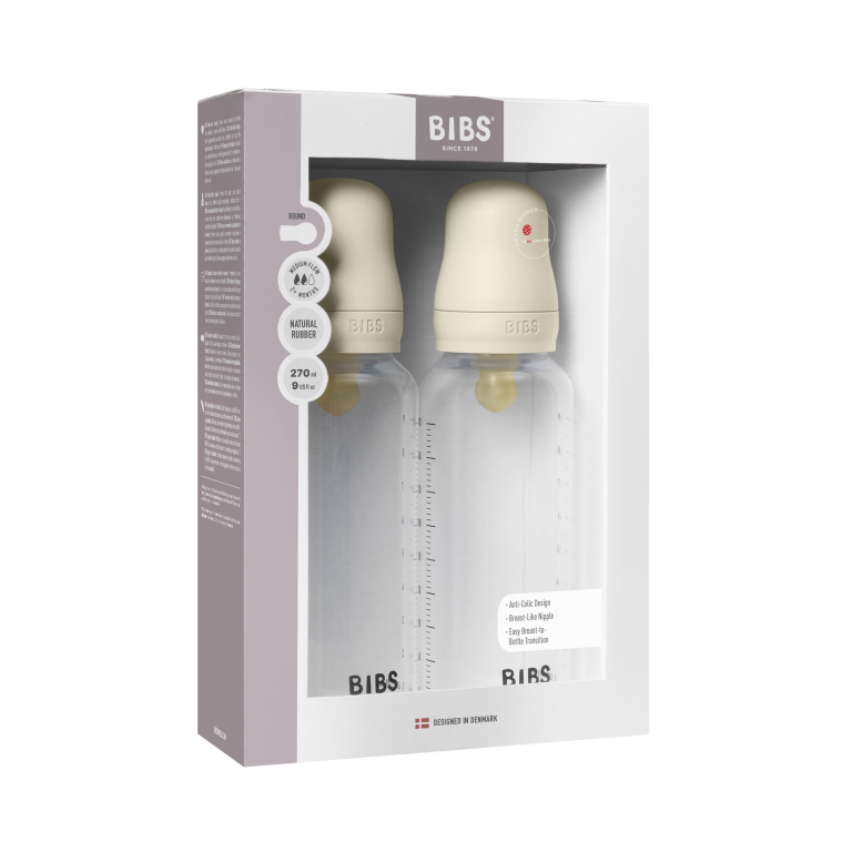 BIBS – Baby Bottle Round Latex 2 Pack Medium Flow – Ivory – 270 ml