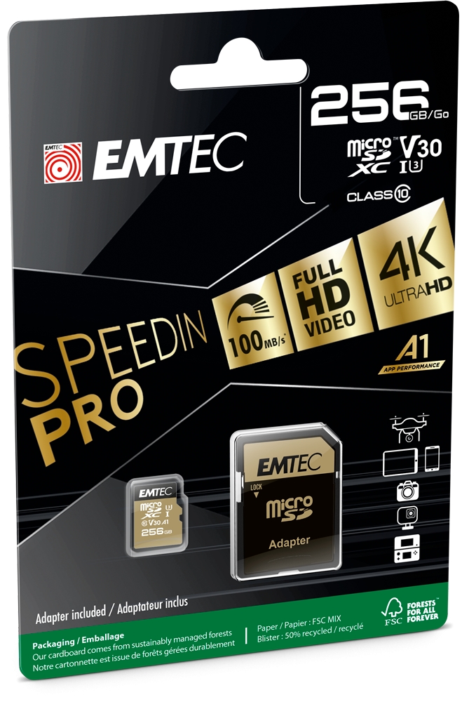 Emtec mSD 256GB UHS-I U3 V30 SpeedIN Pro