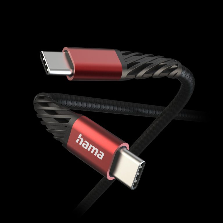 Hama 00201542 Extreme Charging Cable, USB-C – USB-C 1.5m Nylon black/red