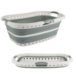 Beldray LA072979GRNFEU7 Collapsible Hip Hugger Laundry Basket  37 L, White/Grey