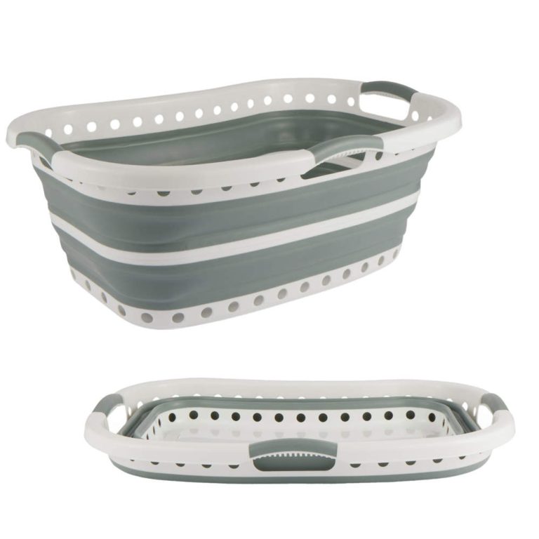 Beldray LA072979GRNFEU7 Collapsible Hip Hugger Laundry Basket  37 L, White/Grey