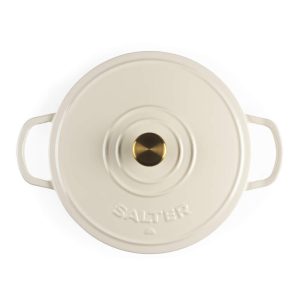 Salter BW13772C Chester 2.8L Shallow Cast Iron Casserole Pot 30 cm, Cream