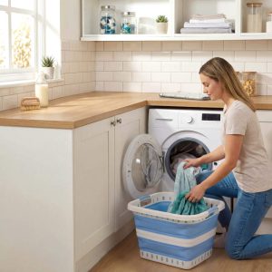 Beldray LA00000152EU7  40L Collapsible Laundry Basket, White/Blue