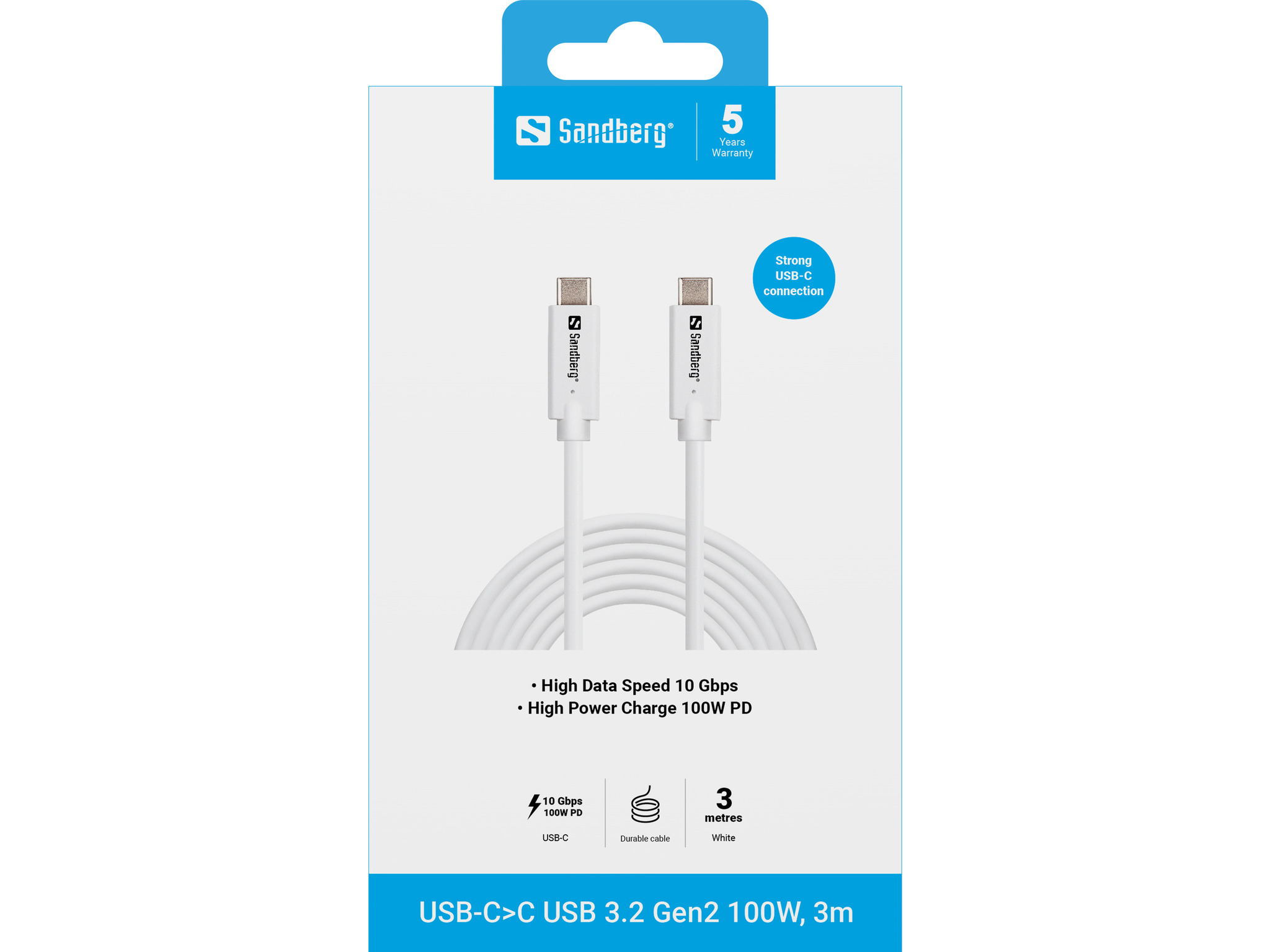 Sandberg 136-75 USB-C>C USB 3.2 Gen2 100W, 3m