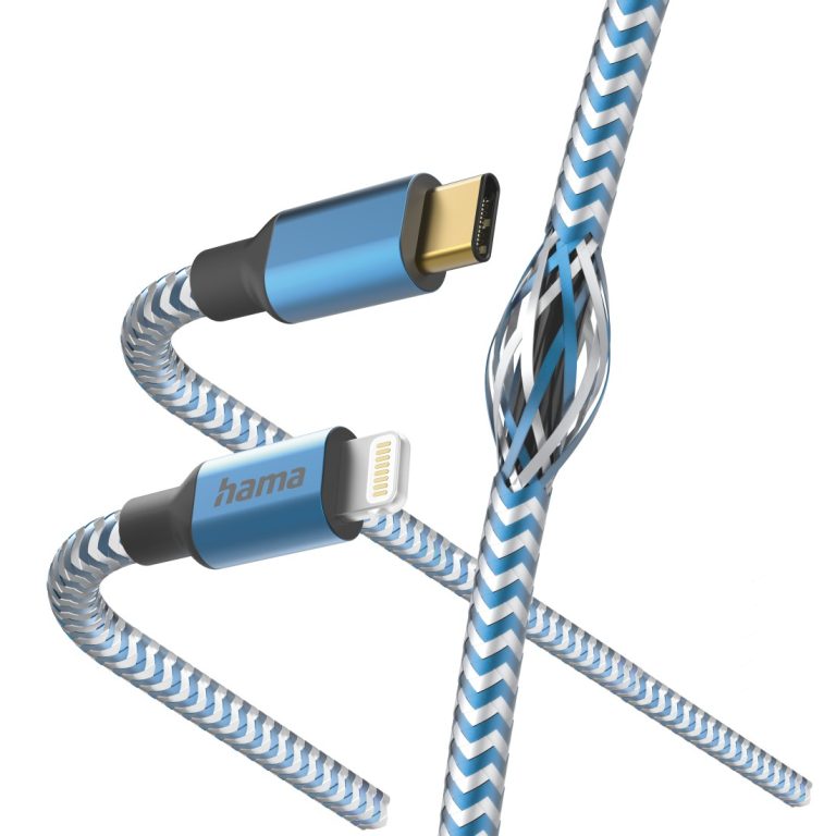 Hama 00201561 Reflective Charging Cable, USB-C – Lightning 1.5m Nylon blue